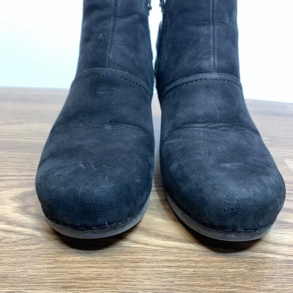 Dansko Boots Women 6.5-7 EU 37 Shirley Wedge Heel Ankle Booties Black Leather‎